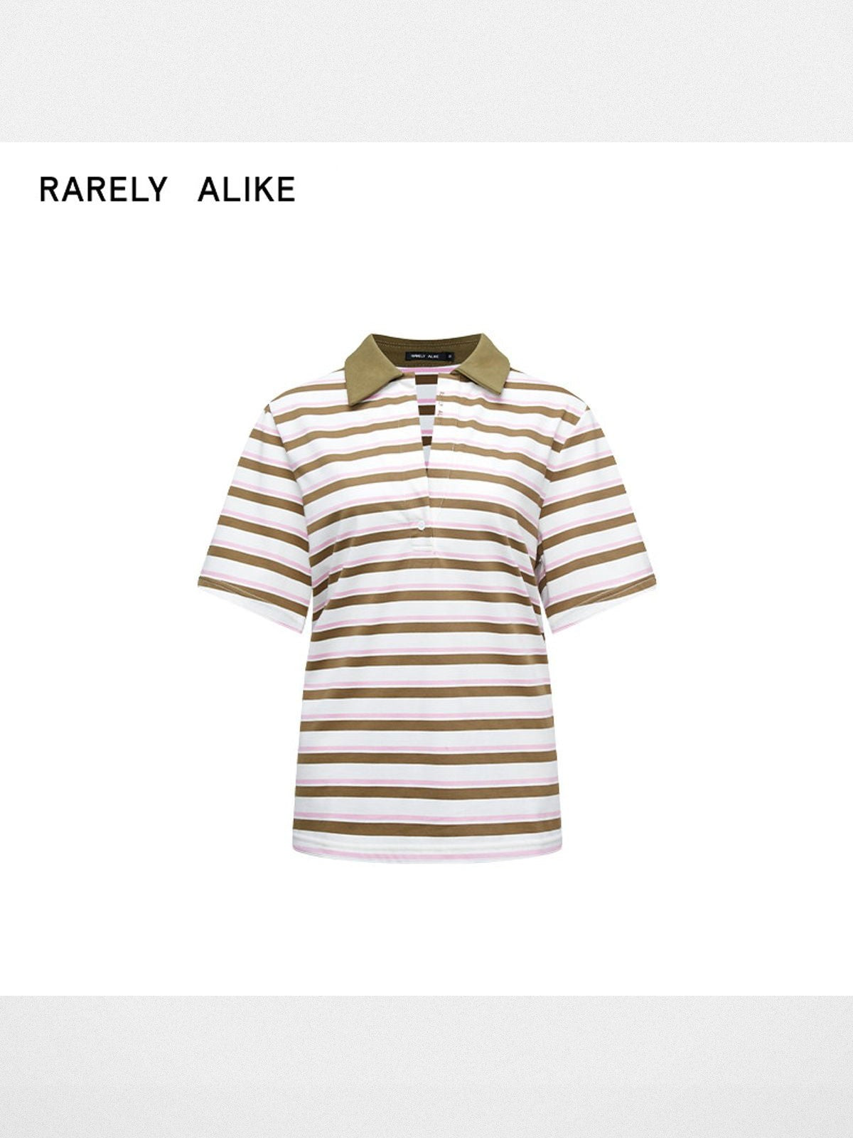 RARELY ALIKE Striped Cotton Blend Polo Shirt in White