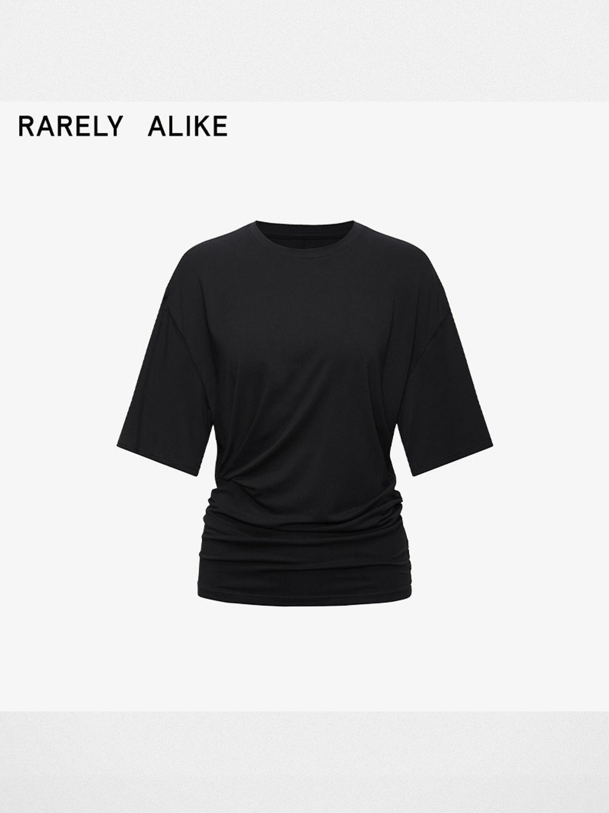 RARELY ALIKE Asymmetrical Ruched Waist Tee in Black