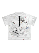 CFIERCE Sticker Print Polo with Embroidered Tie in White