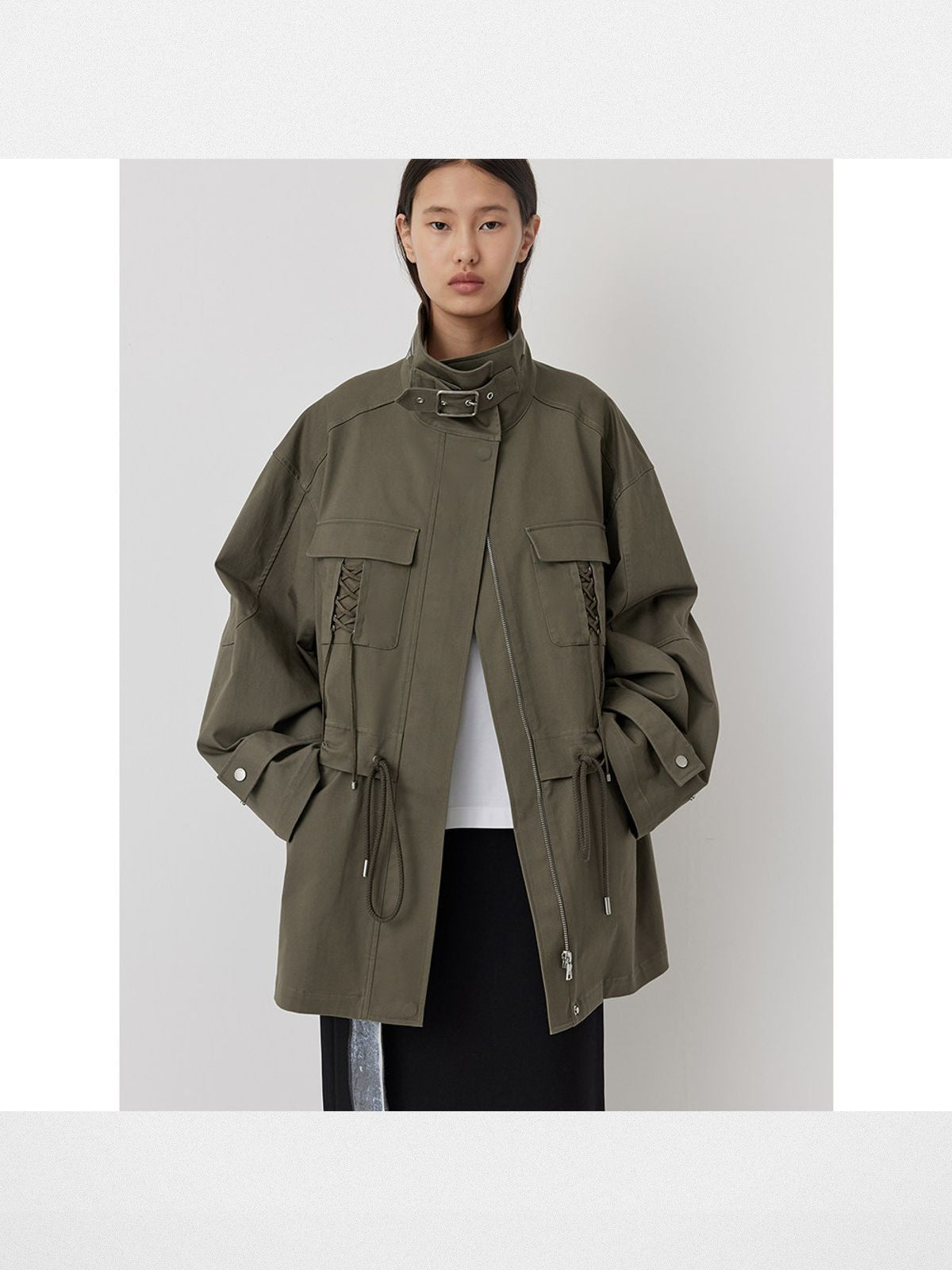 RandomPiece Heavyweight Cotton Twill Jacket in Olive - On Model