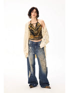 BeerBro Wool Pointelle Knit Cardigan in White - On Model