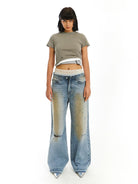 Neverseez Solid Cotton Crop Tee in Green - On Model