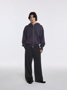 AFterTaste Washed Distressed Zip Up Hoodie in Gray - On Model