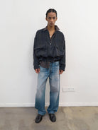 NeverSeez Linen Cotton Plaid Zip Jacket in Gray - On Male Model