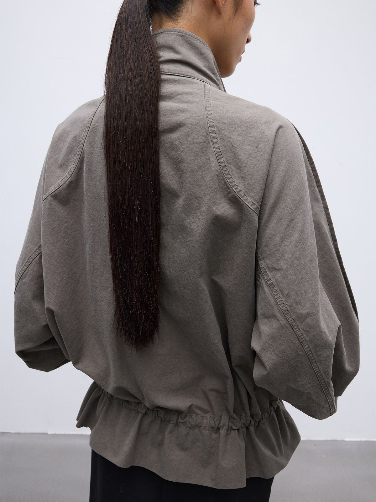 RandomPiece Washed Cotton Drawstring Jacket in Beige - On Model