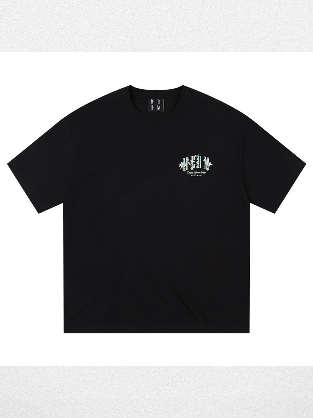 MEDM Floral Chenille Logo T Shirt in Black