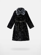 CFIERCE Belted Contrast Faux Fur Coat in Black
