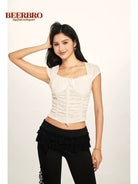 BeerBro Jacquard Square Neck Crop Top in White - On Model