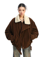 BIGGOLD STUDIO Faux Suede Padded Jacket in Brown - On Model #color_brown