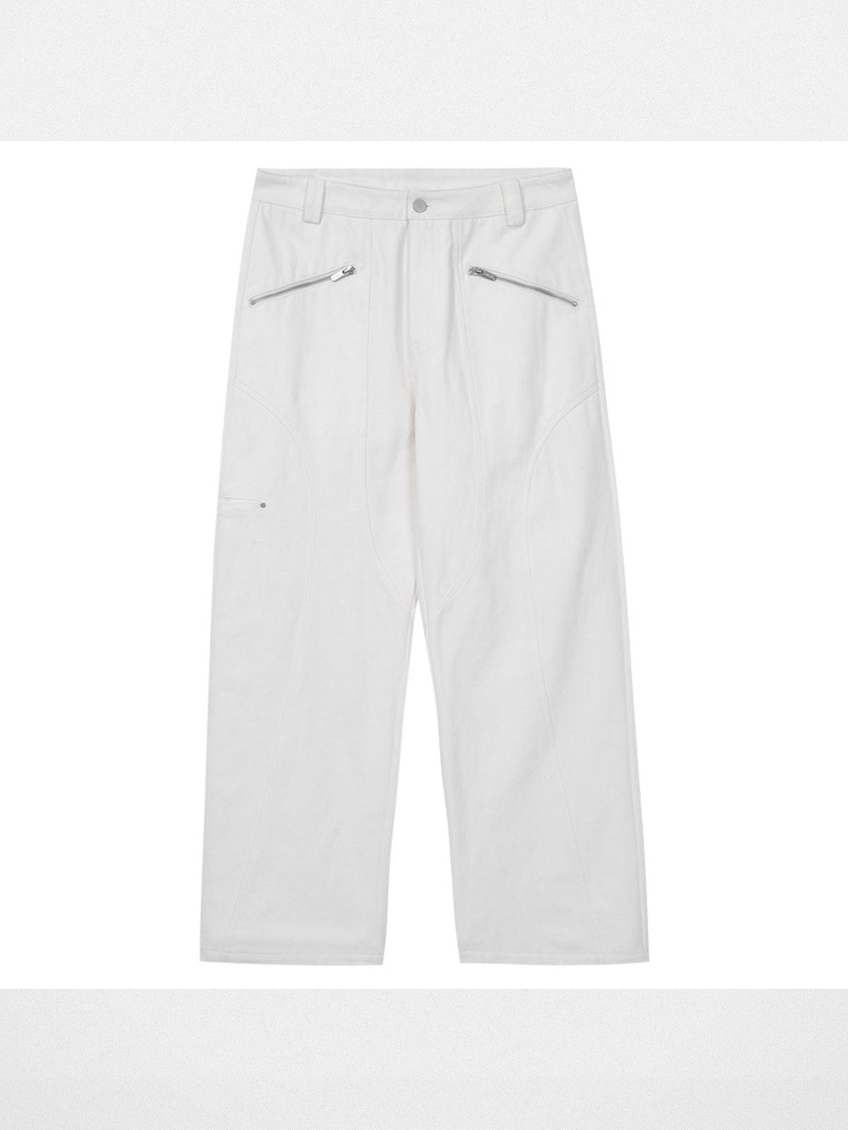 MEDM Spliced Zipper Cargo Pants in White