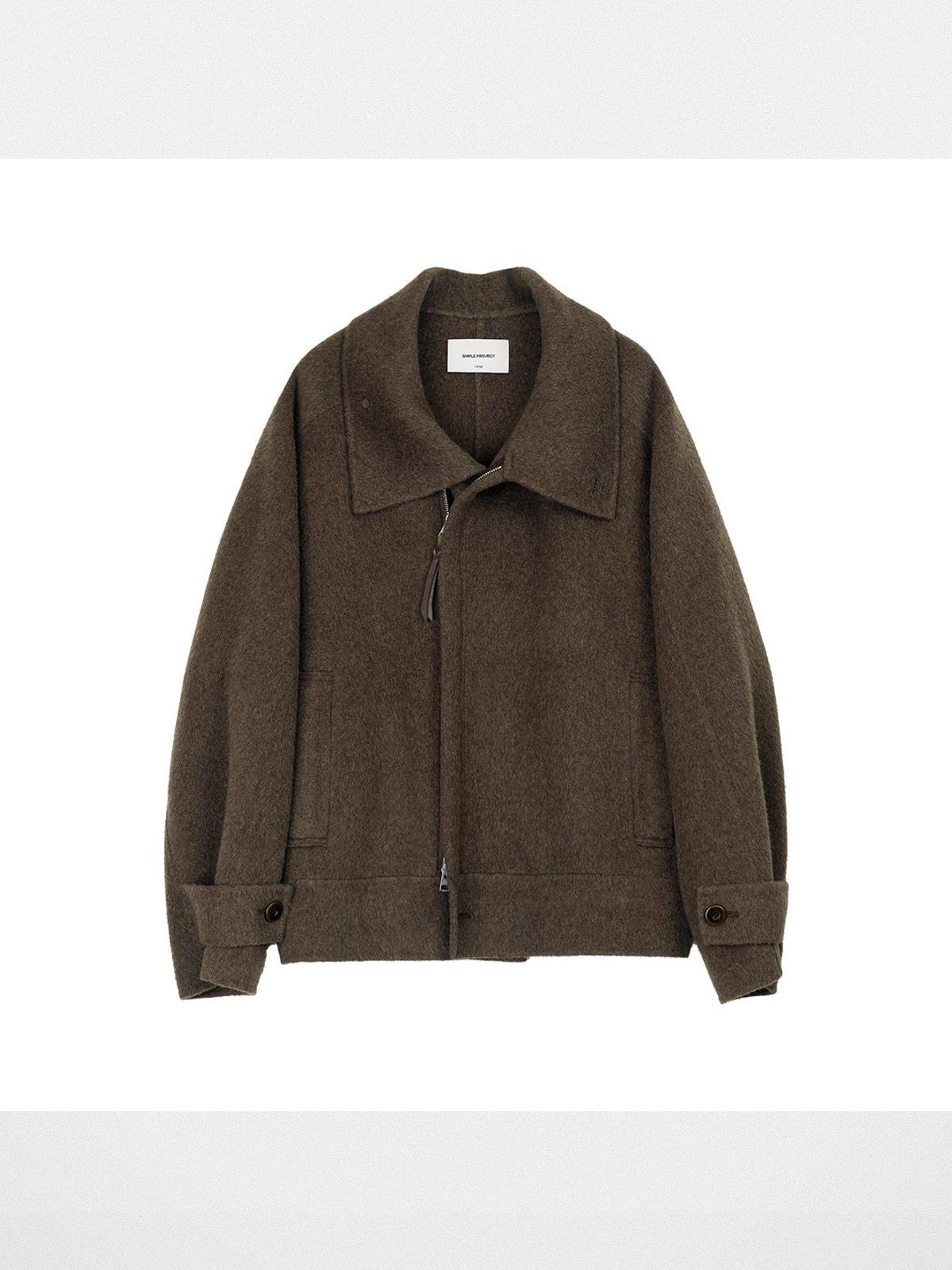 Simple Project Double Faced Wool Zip Jacket in Brown