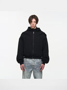 BLINDNOPLAN Multi Layer Structural Zip Hoodie in Black - On Model