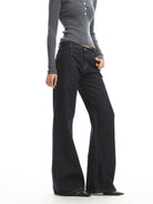 BIGGOLD STUDIO Asymmetric Waist Straight Leg Jeans in Denim - On Model #color_denim