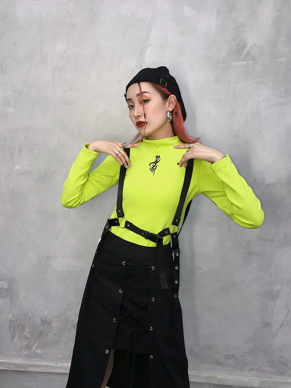 BeerBro Mock Neck Graphic Long Sleeve Tee in Green - On Model