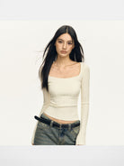 ARISEISM Wide Ribbed Square Neck Top in White