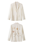 THELIGHT OFFICIAL Rhinestone Starfish Linen Blend Blazer in Apricot