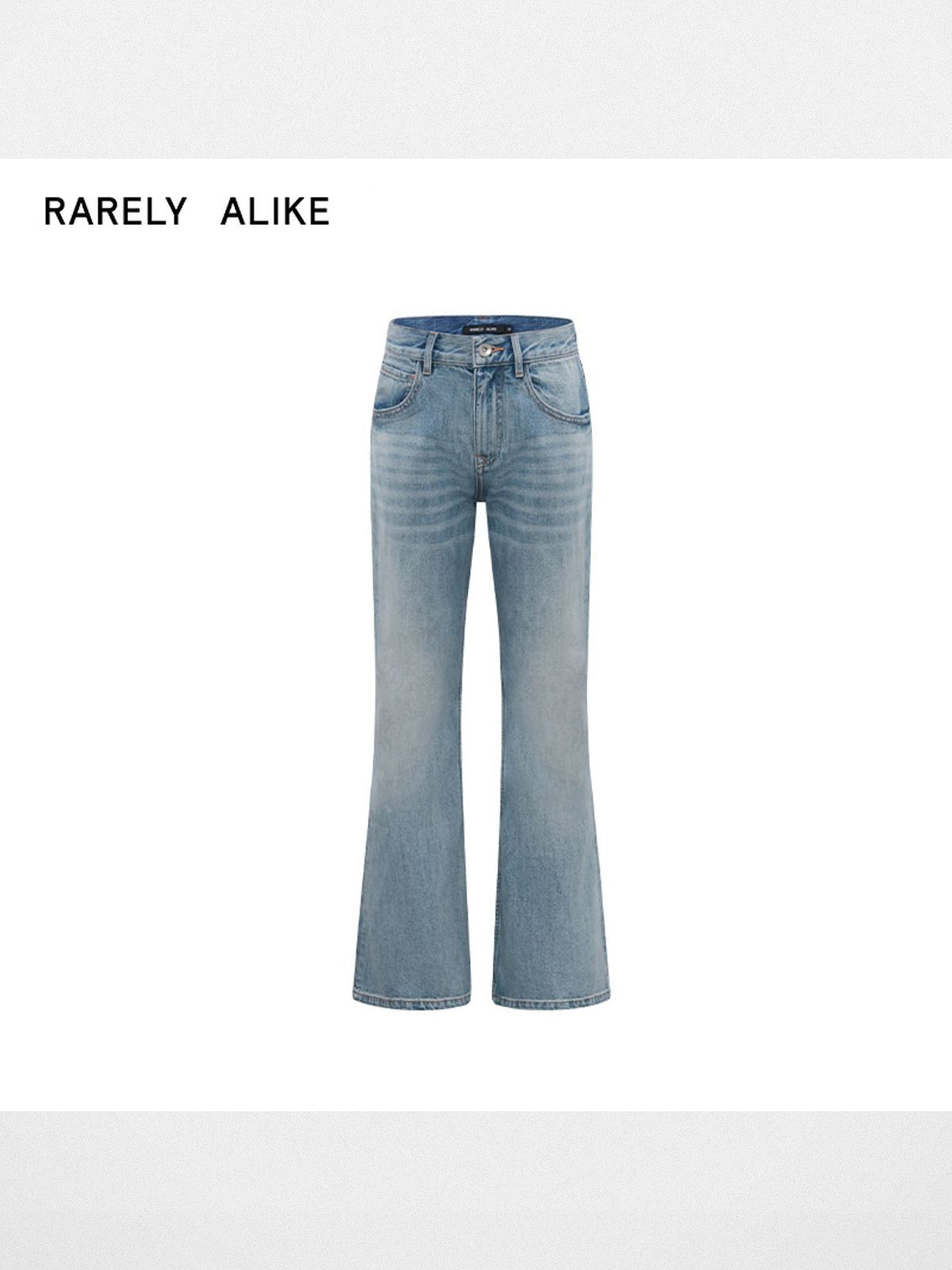 RARELY ALIKE Mid Rise Asymmetric Hem Flared Jeans in Sky Blue