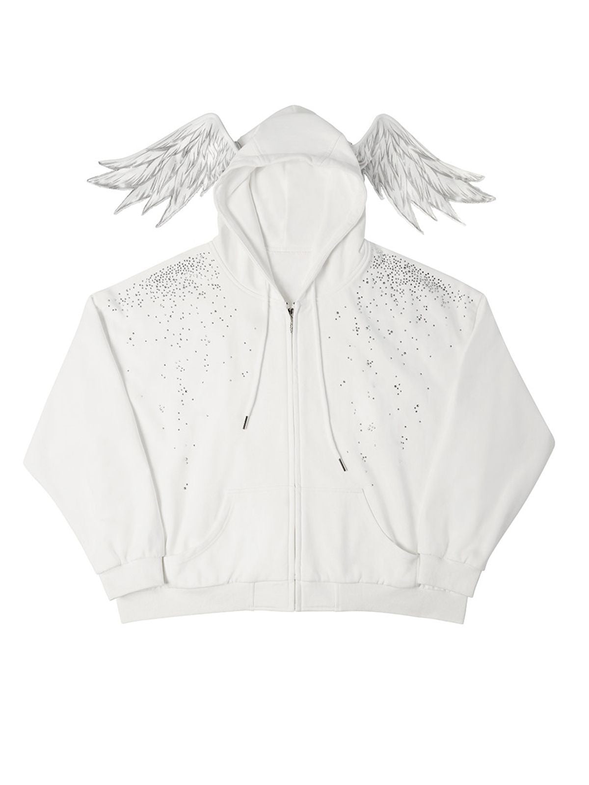 CFIERCE Rhinestone Angel Wing Zip Hoodie in White