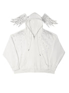 CFIERCE Rhinestone Angel Wing Zip Hoodie in White