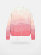 LOSTCTRL Gradient Fringe V Neck Sweater in Pink