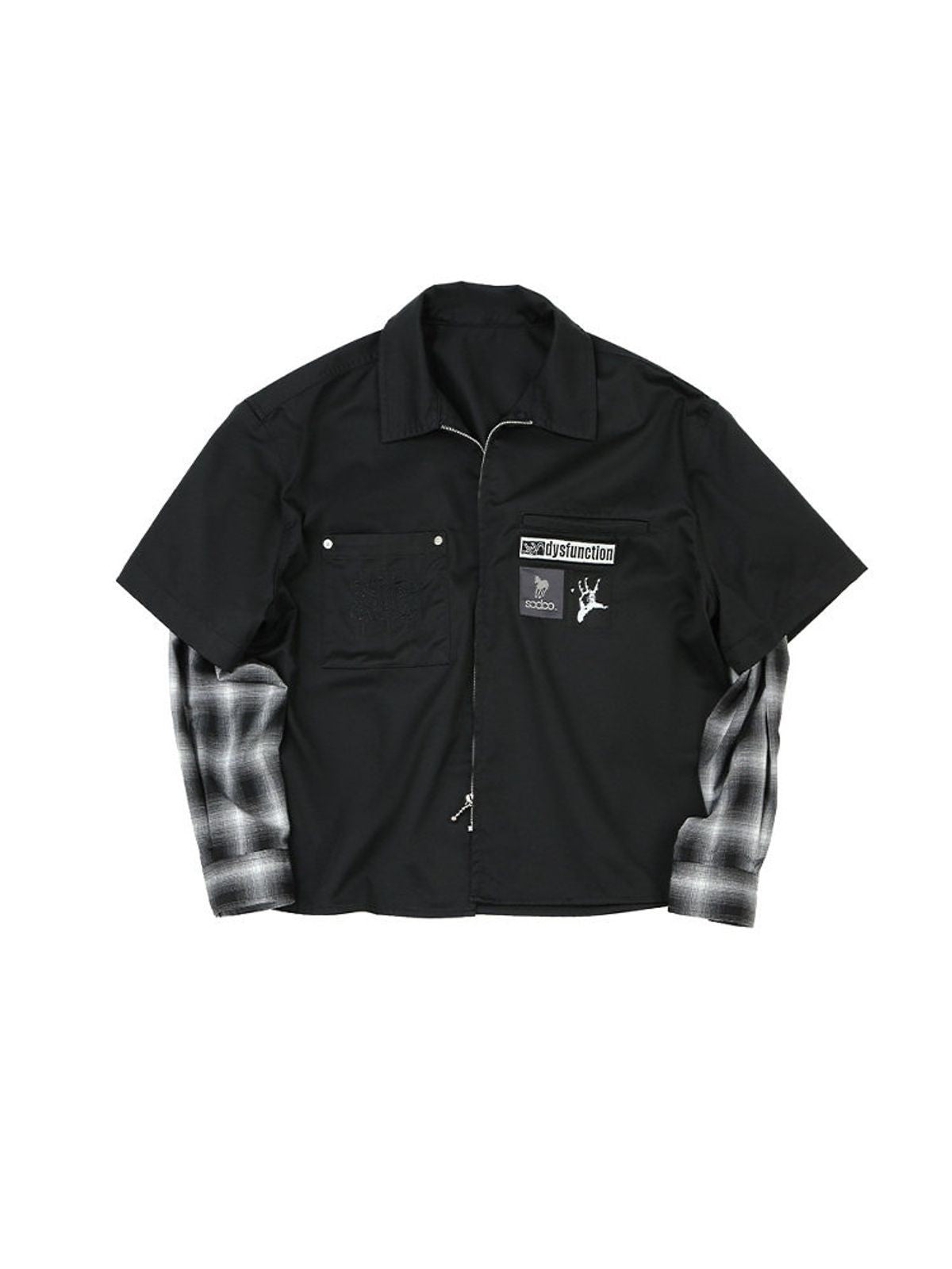 SOD Online Store Layered Sleeve Zip Up Shirt Jacket in Black