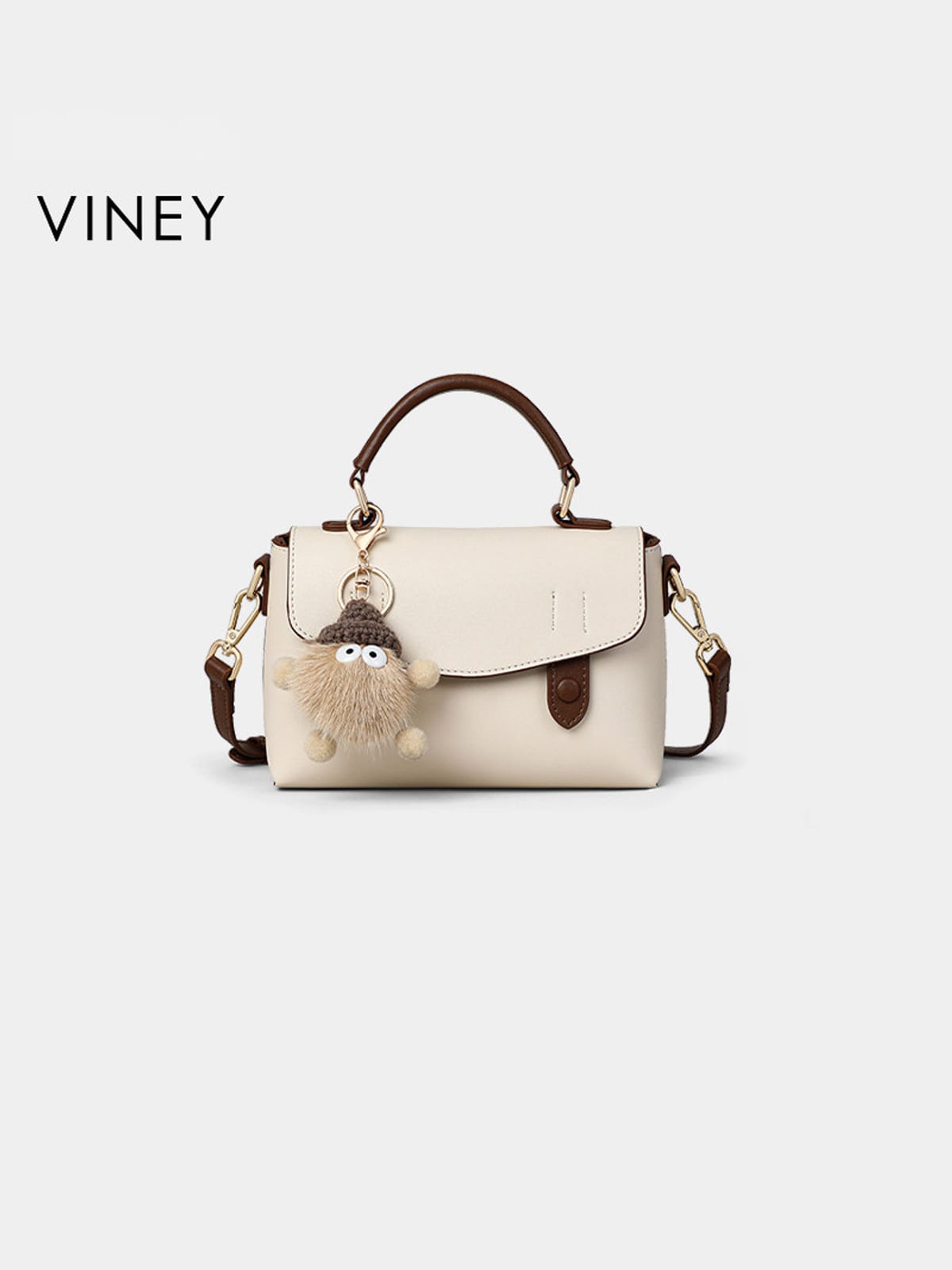 VINEY Split Leather Flap Crossbody Bag in Cream