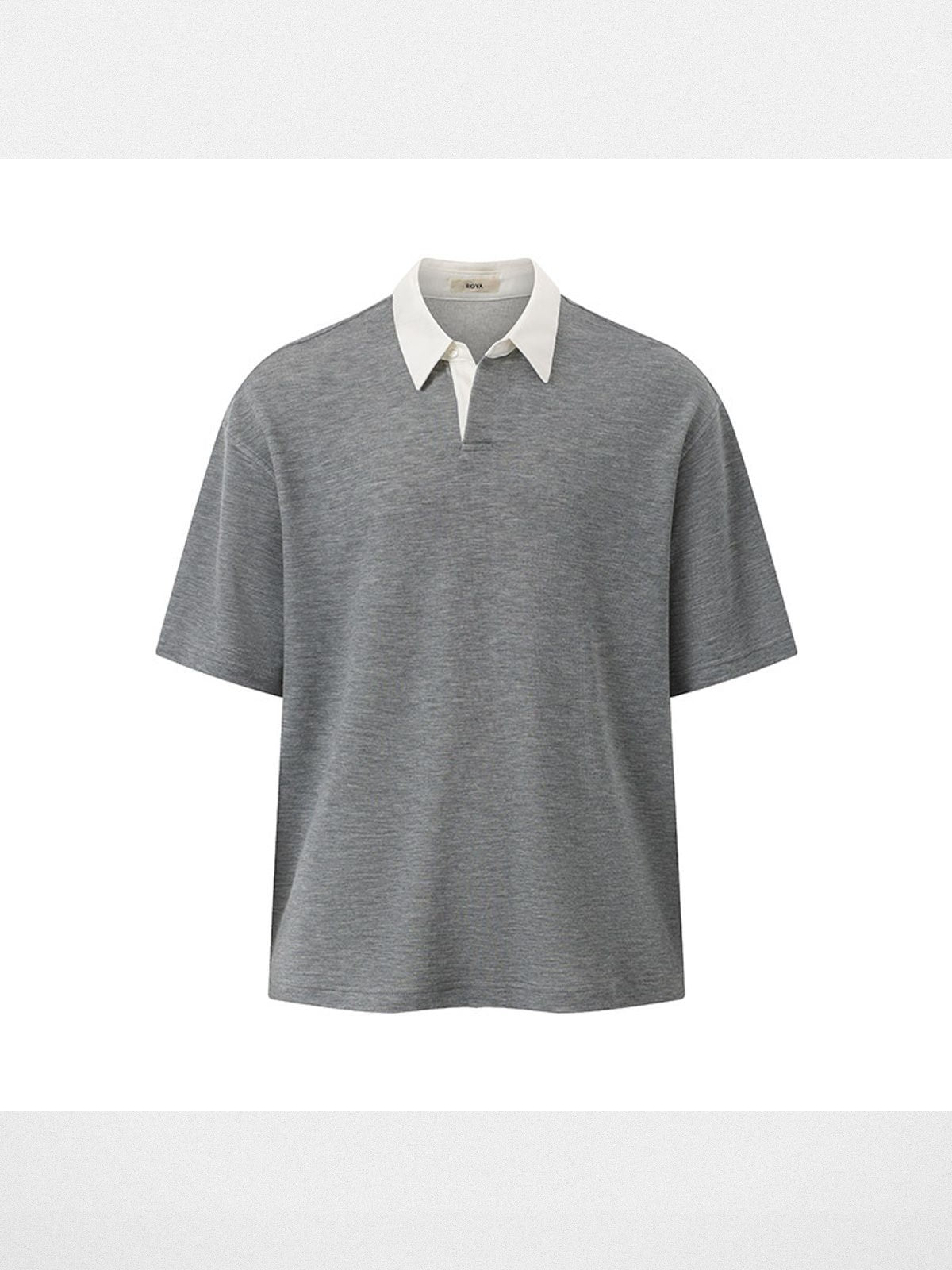 ROYA Contrast Collar Lyocell Wool Polo in Gray