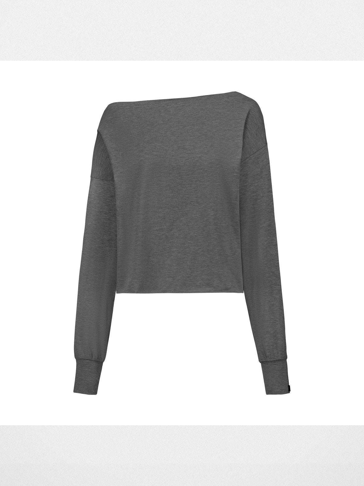 Fax Copy Express Off Shoulder Overlay Sweatshirt in Gray