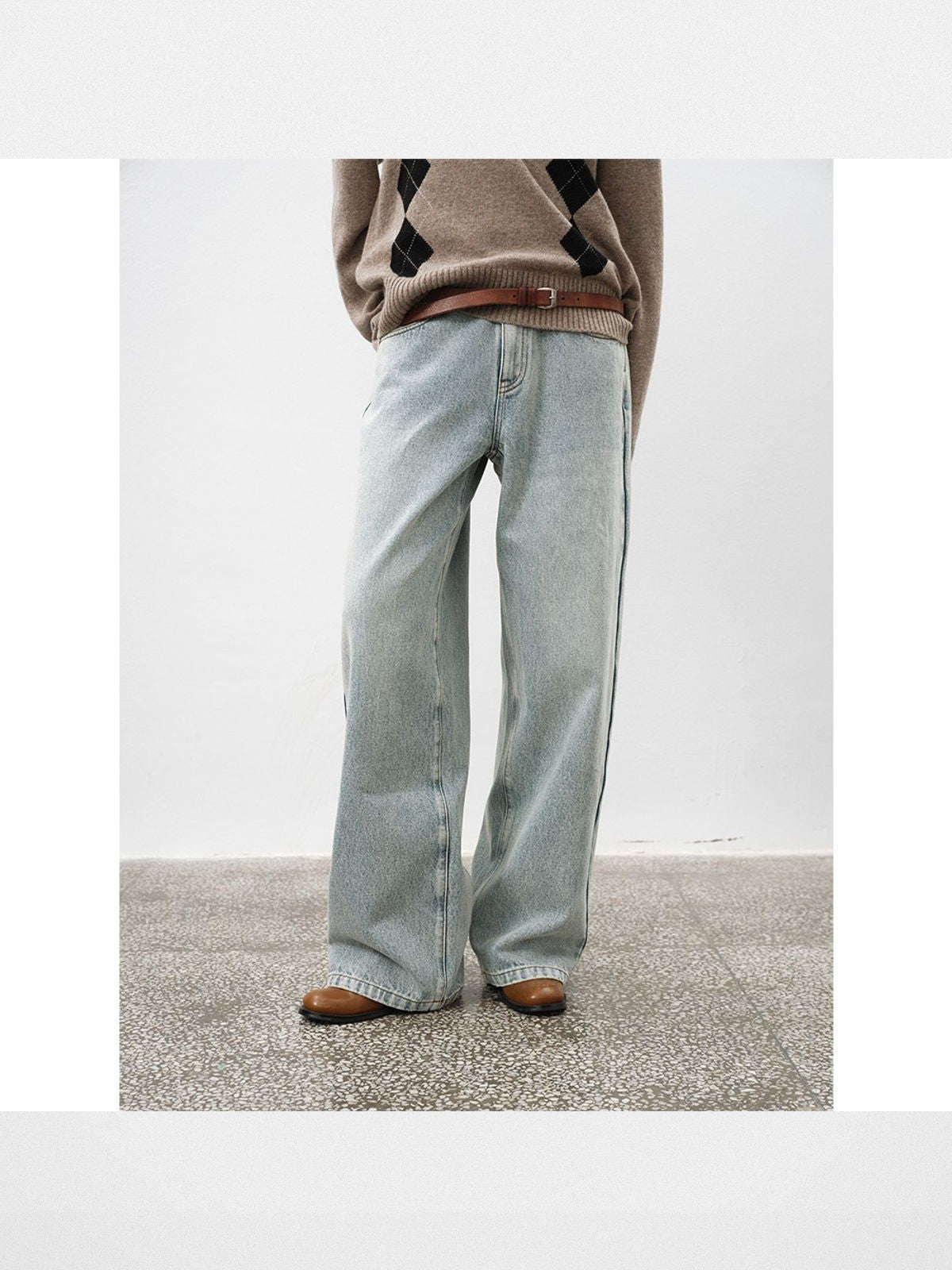 RandomPiece Washed Cotton Straight Leg Jeans in Denim - On Model