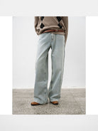 RandomPiece Washed Cotton Straight Leg Jeans in Denim - On Model