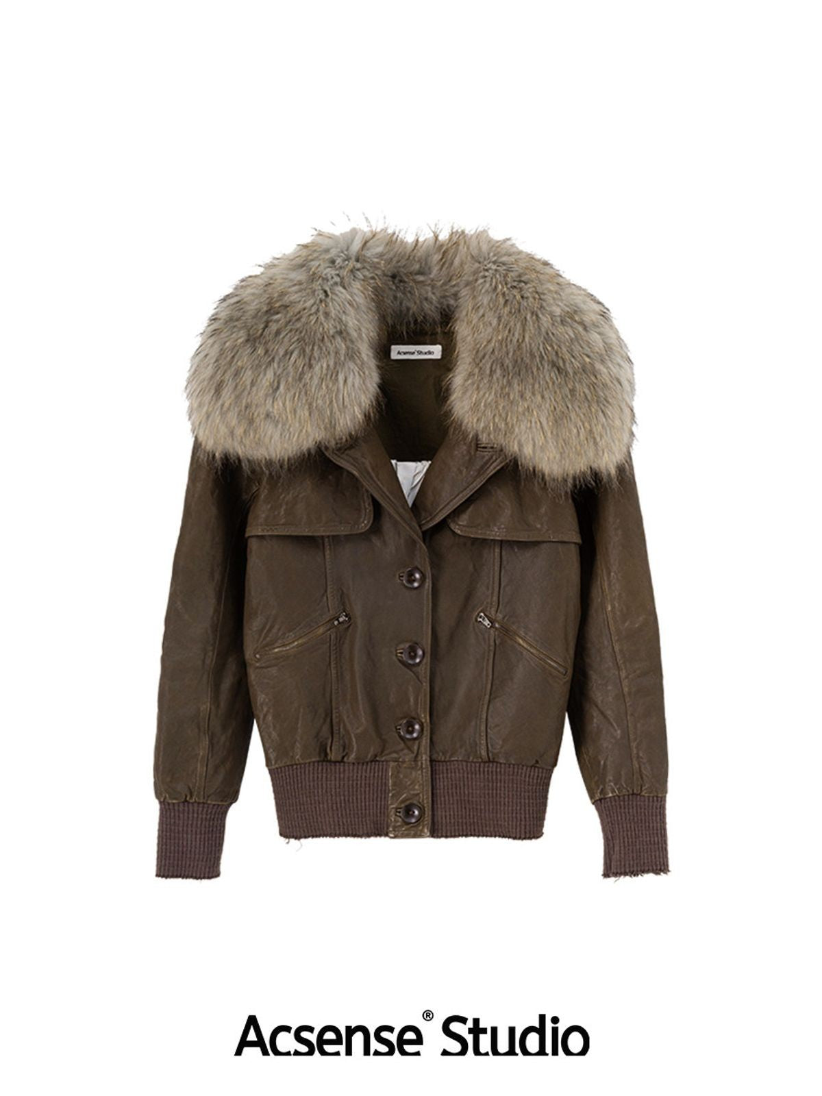 ACSENSE STUDIO Lambskin Jacket with Detachable Fur in Green