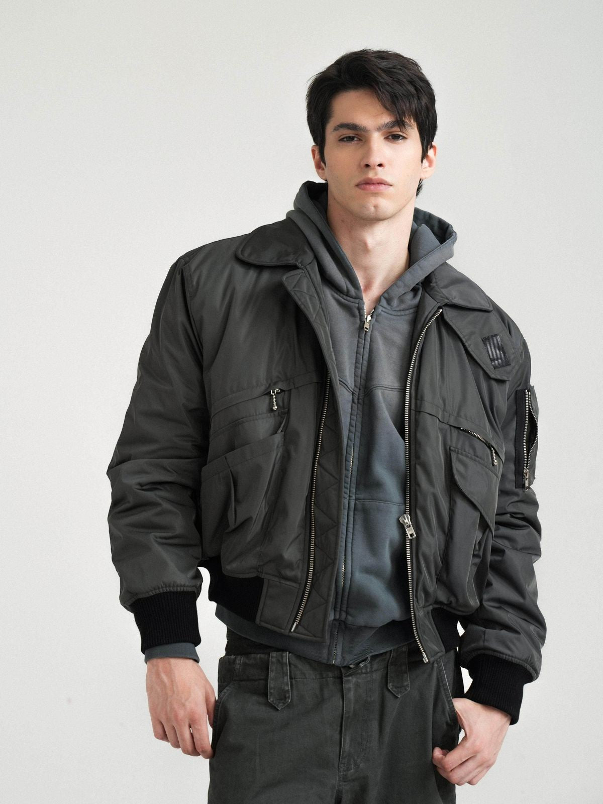 Retro 21 Multi Pocket Thinsulate Bomber in Green - On Model