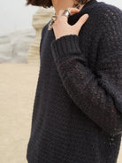 Retro 21 Hollow Knit Wool Mohair Sweater in Black - Detail