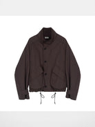 Simple Project Cotton Nylon Stand Collar Jacket in Brown
