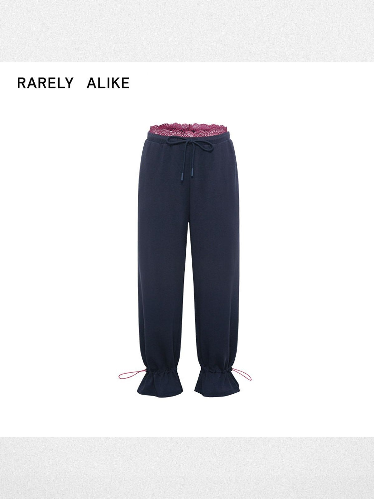 RARELY ALIKE Lace Waist Adjustable Joggers in Navy Blue
