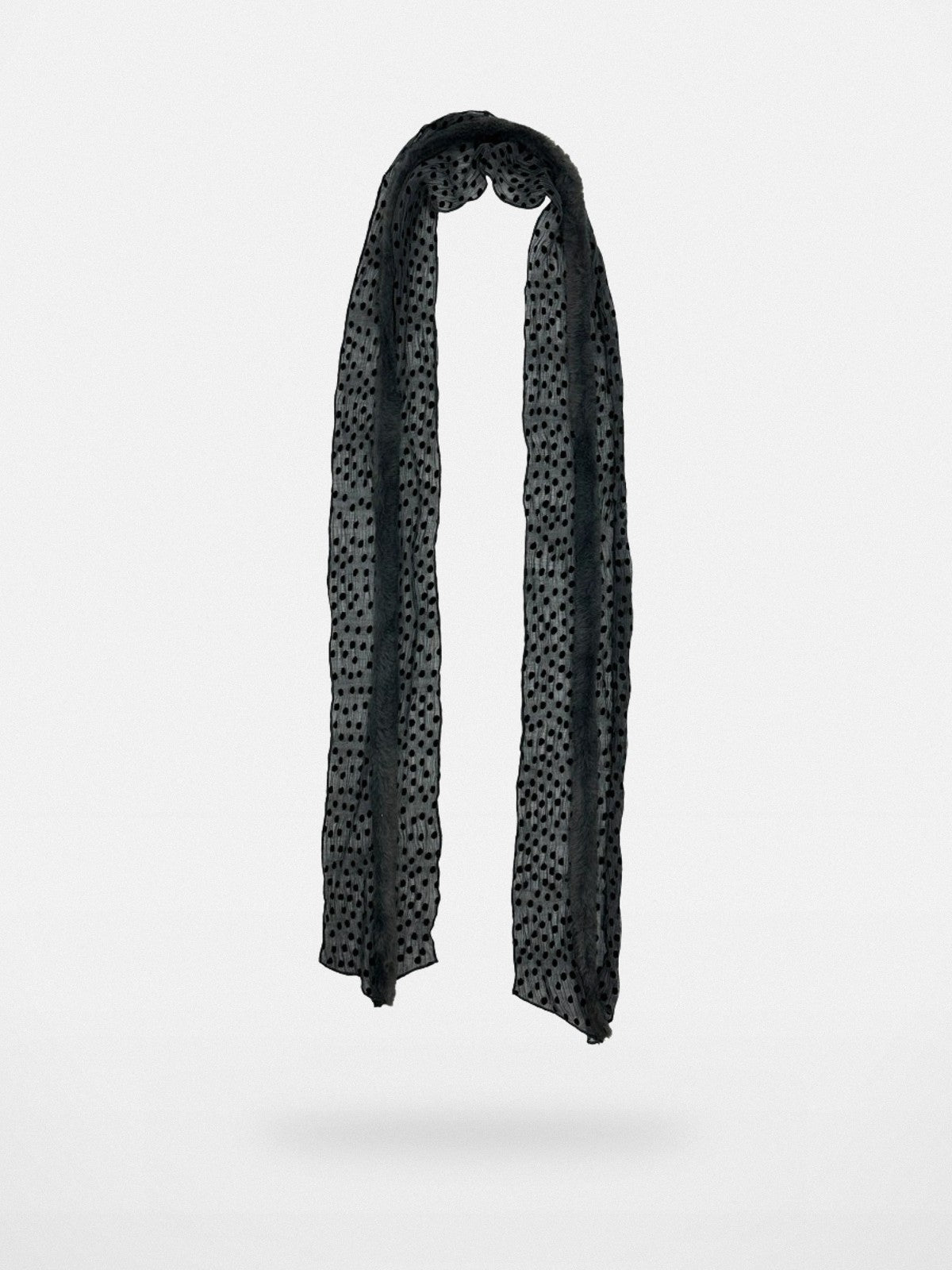 THELIGHT Plush Trim Polka Dot Scarf in Black