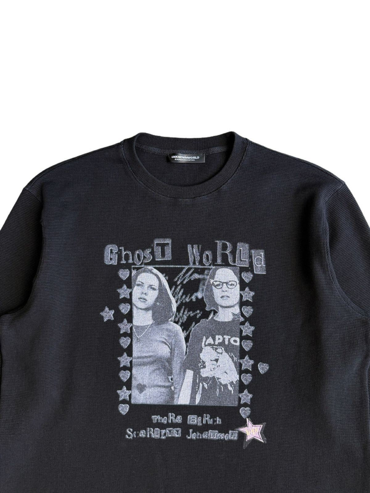 UNKNOWNWORLD Ghost World Graphic Waffle Knit Sweatshirt in Black