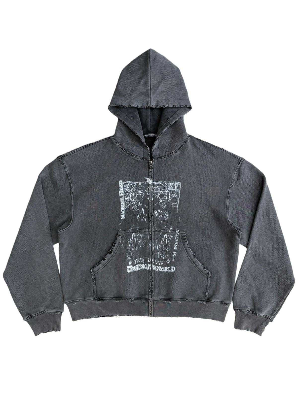 UNKNOWNWORLD Distressed Mechanical Print Hoodie in Black
