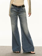 Ariseism Washed Blue Wide Leg Jeans in Blue - On Model