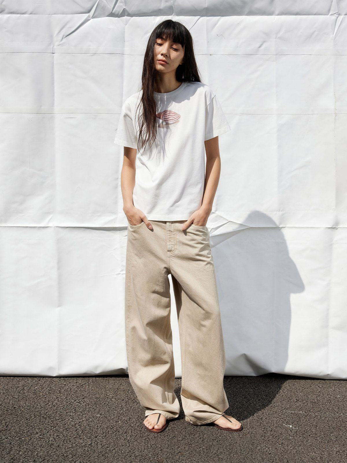 RandomPiece Shell Print Cotton Blend T Shirt in White - On Model