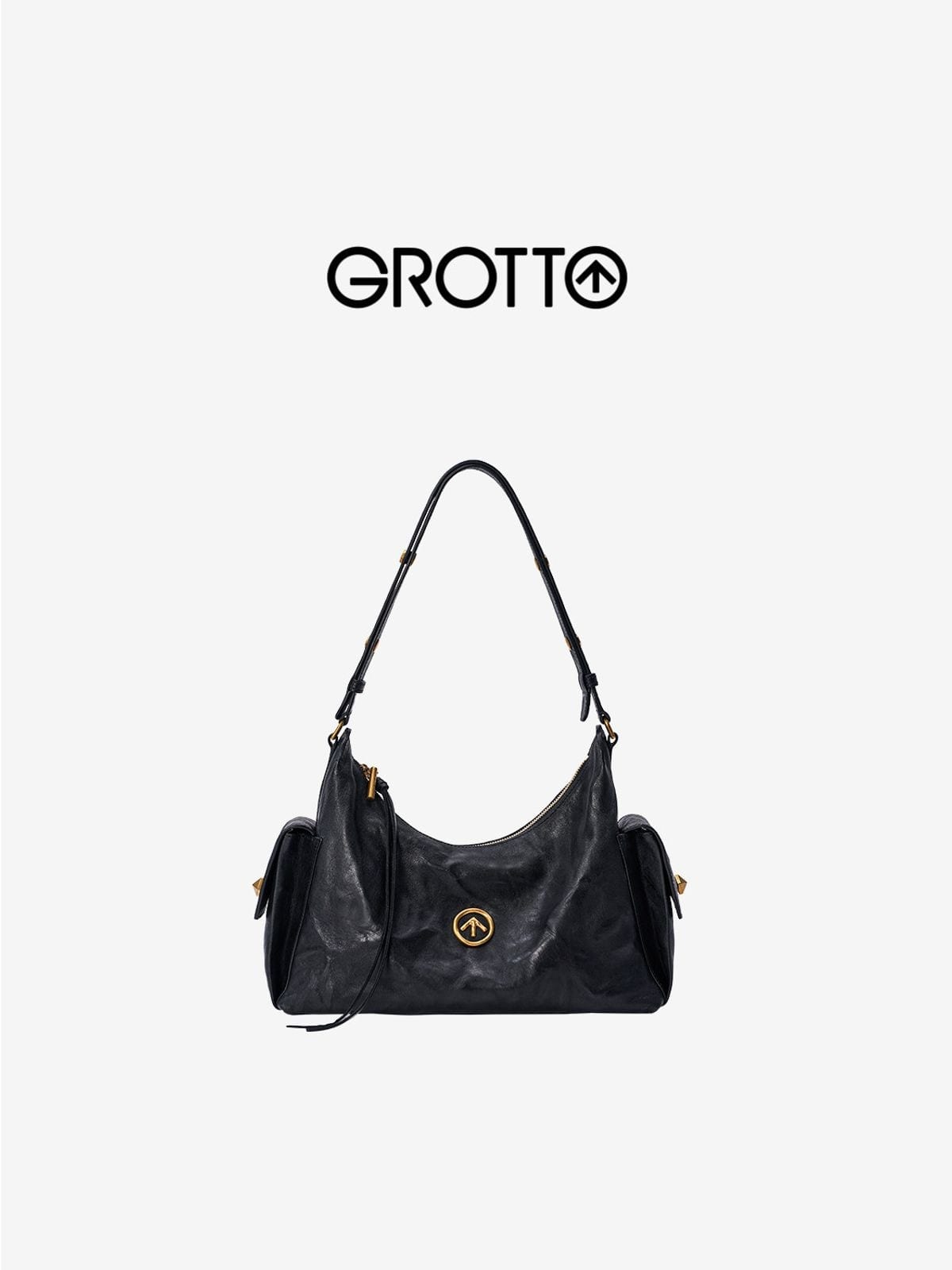 Grotto Vegetable Tanned Sheepskin Hobo in Black