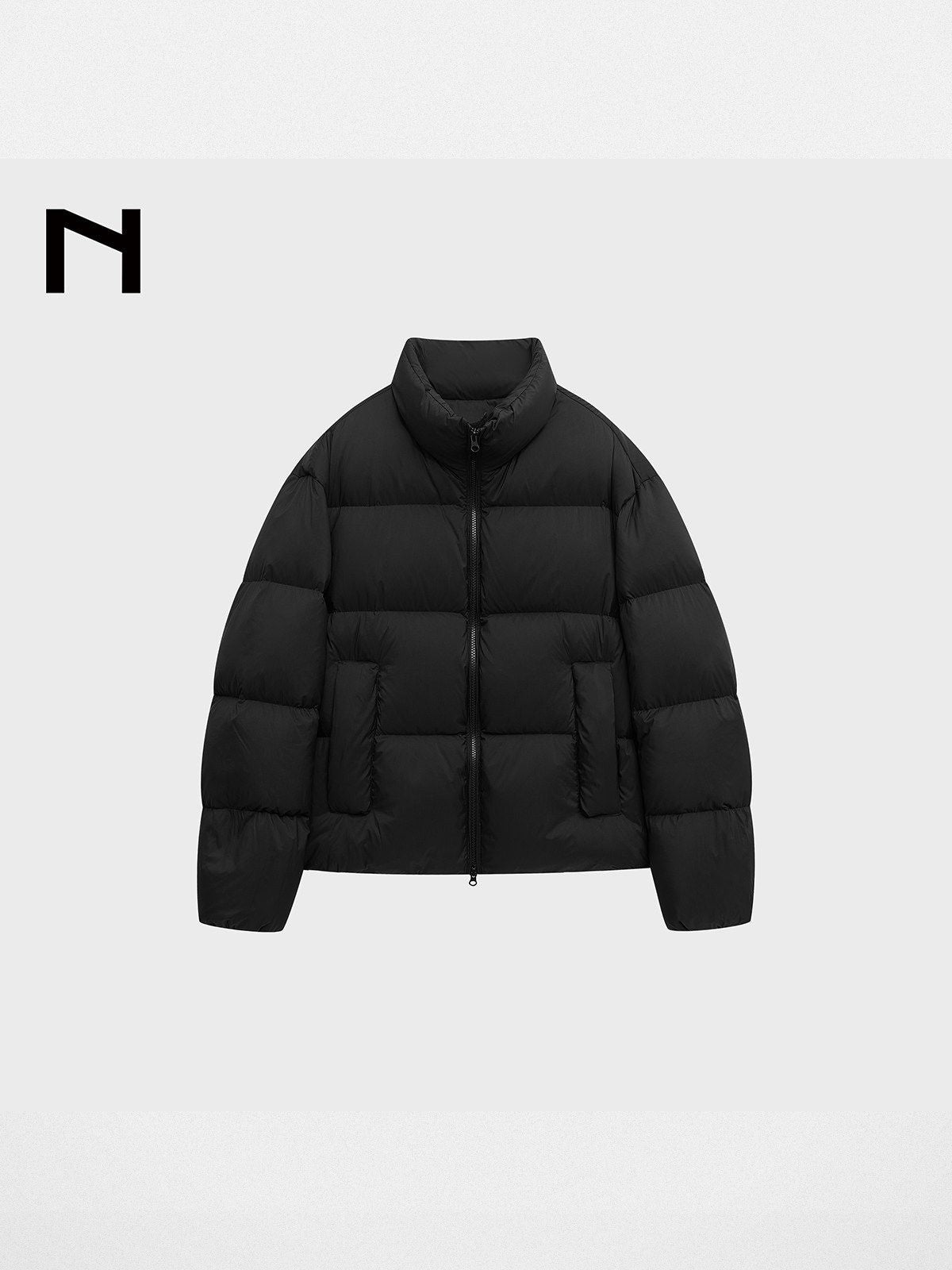 NANS 90 White Duck Down Crinkle Puffer in Black