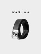 WANLIMA Cowhide Leather Metal Buckle Belt in Black