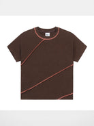 Simple Project Spiral Contrast Stitch Ribbed Tee in Brown