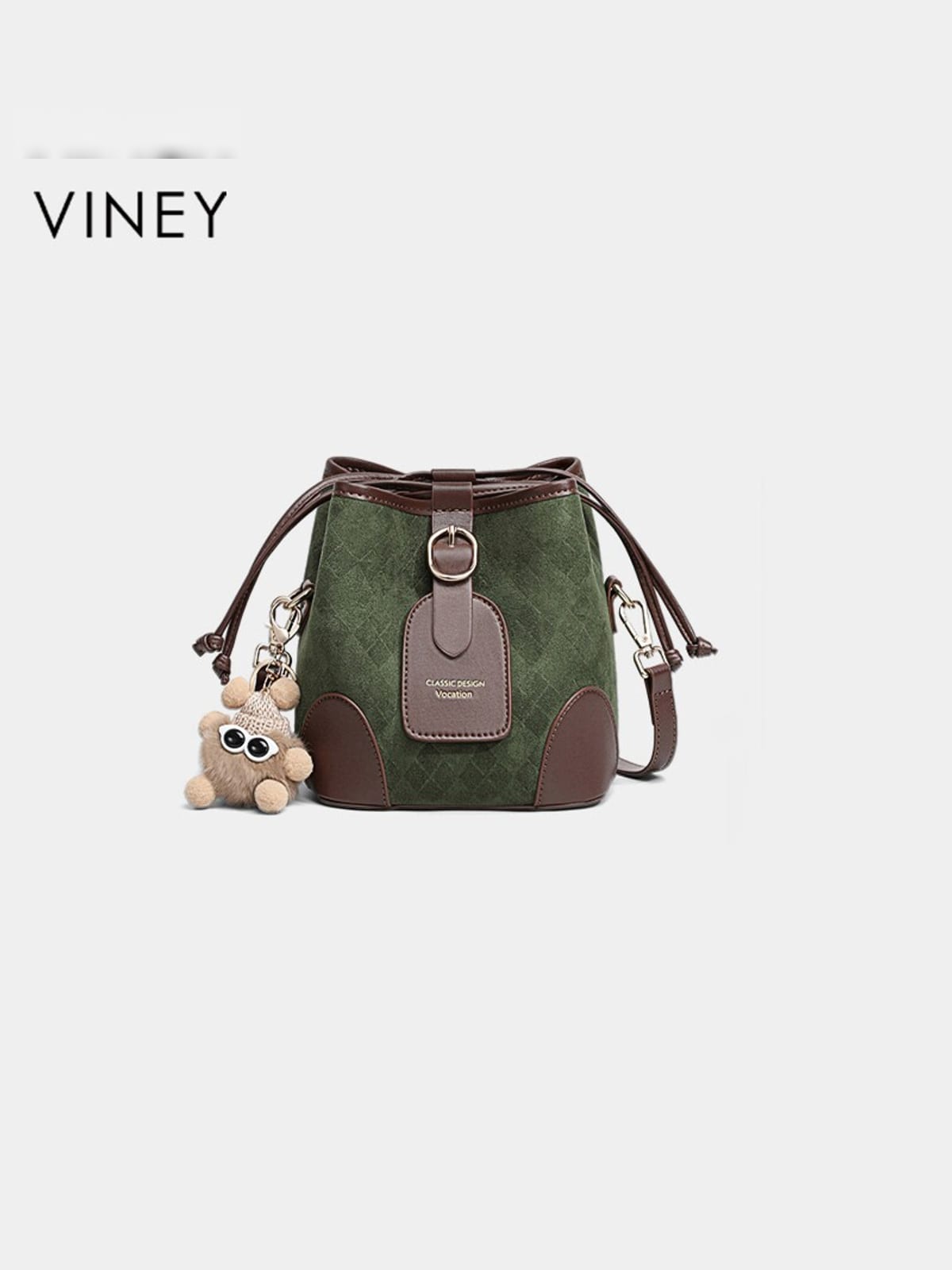 VINEY Quilted Drawstring Bucket Bag in Green