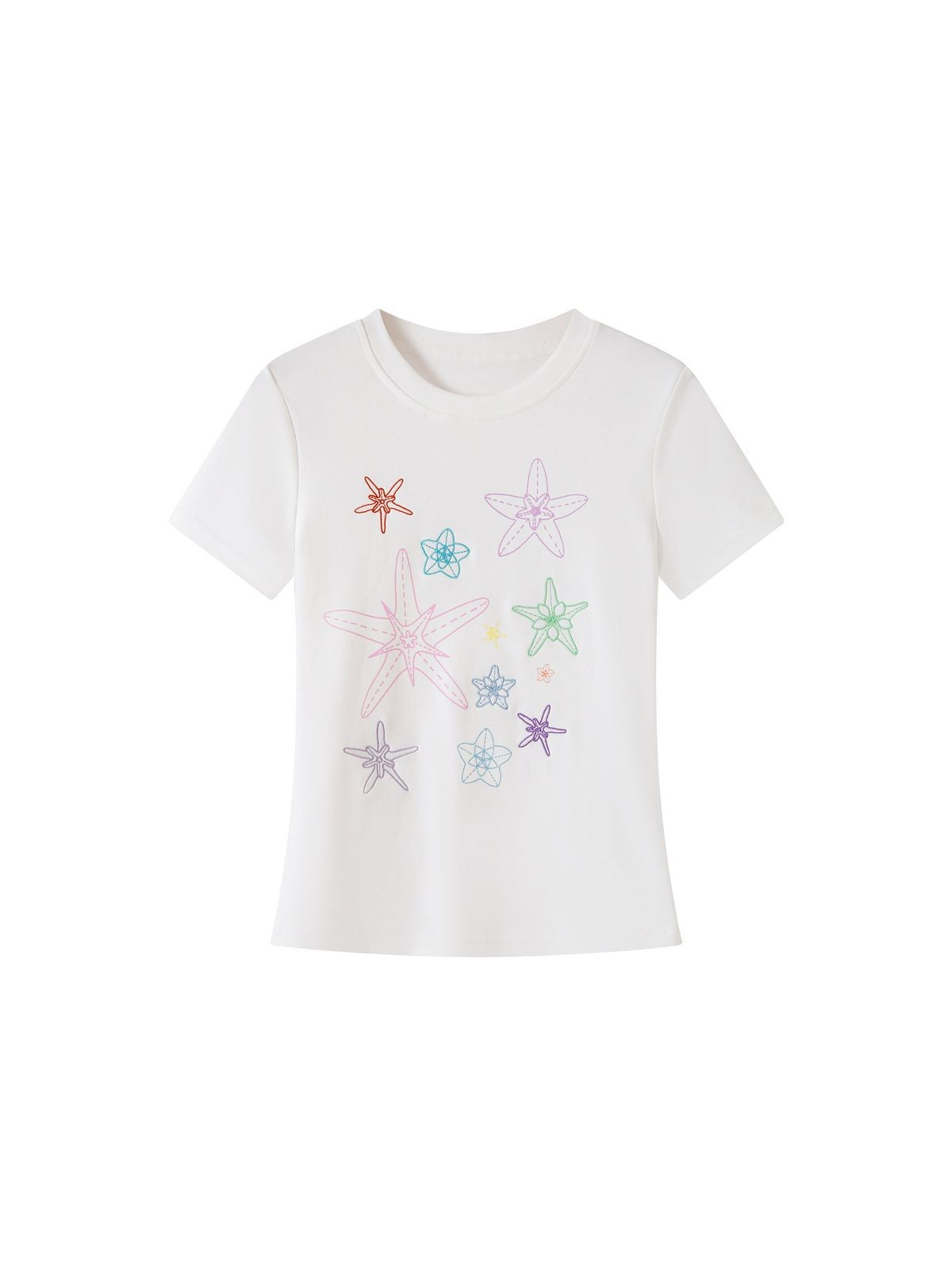 THELIGHT OFFICIAL Starfish Embroidered Slim T Shirt in White