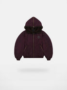 MASONPRINCE Faux Fur Hooded Puffer Bomber in Burgundy