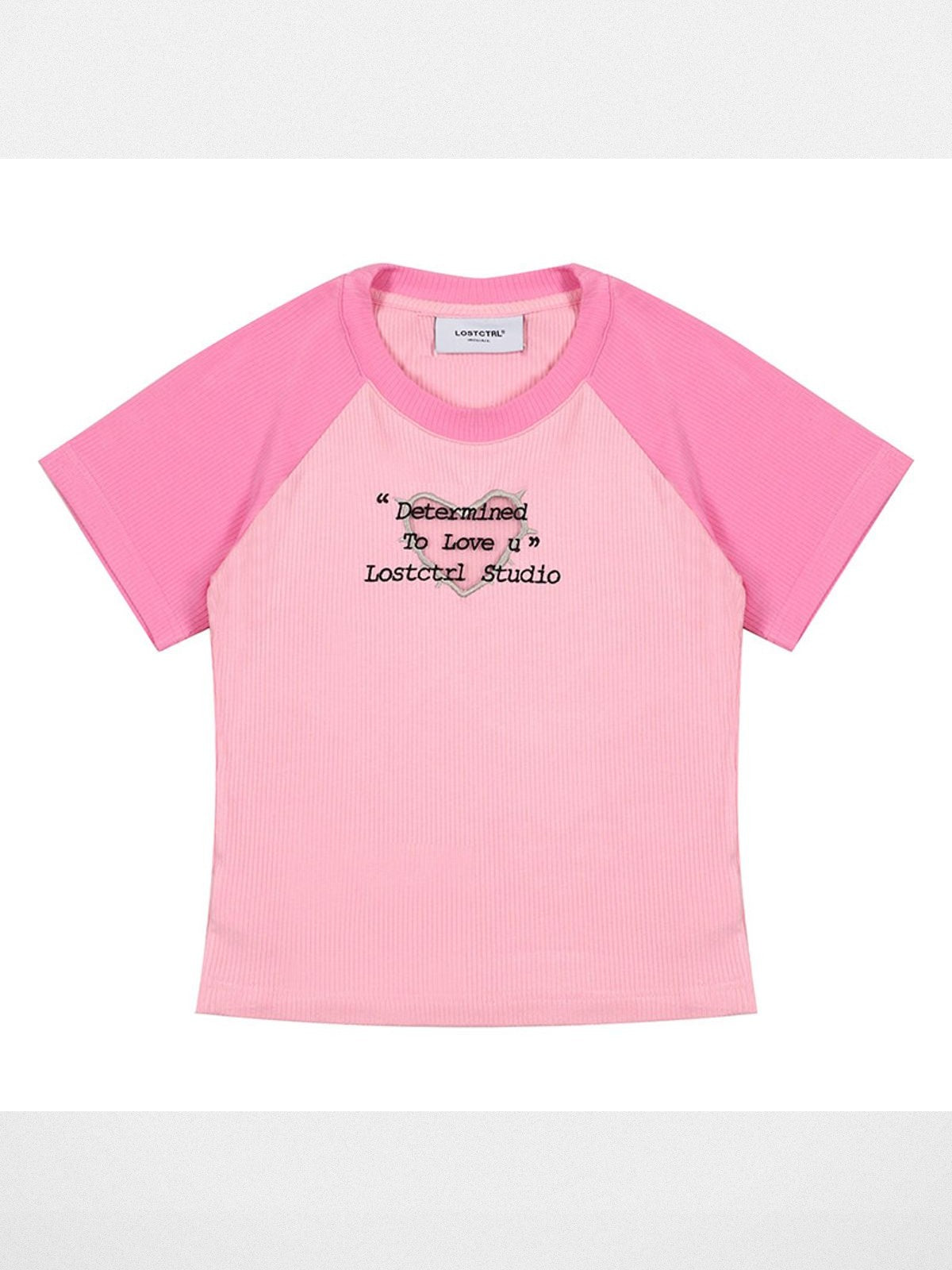 LOSTCTRL Embroidered Raglan Crop Top in Pink