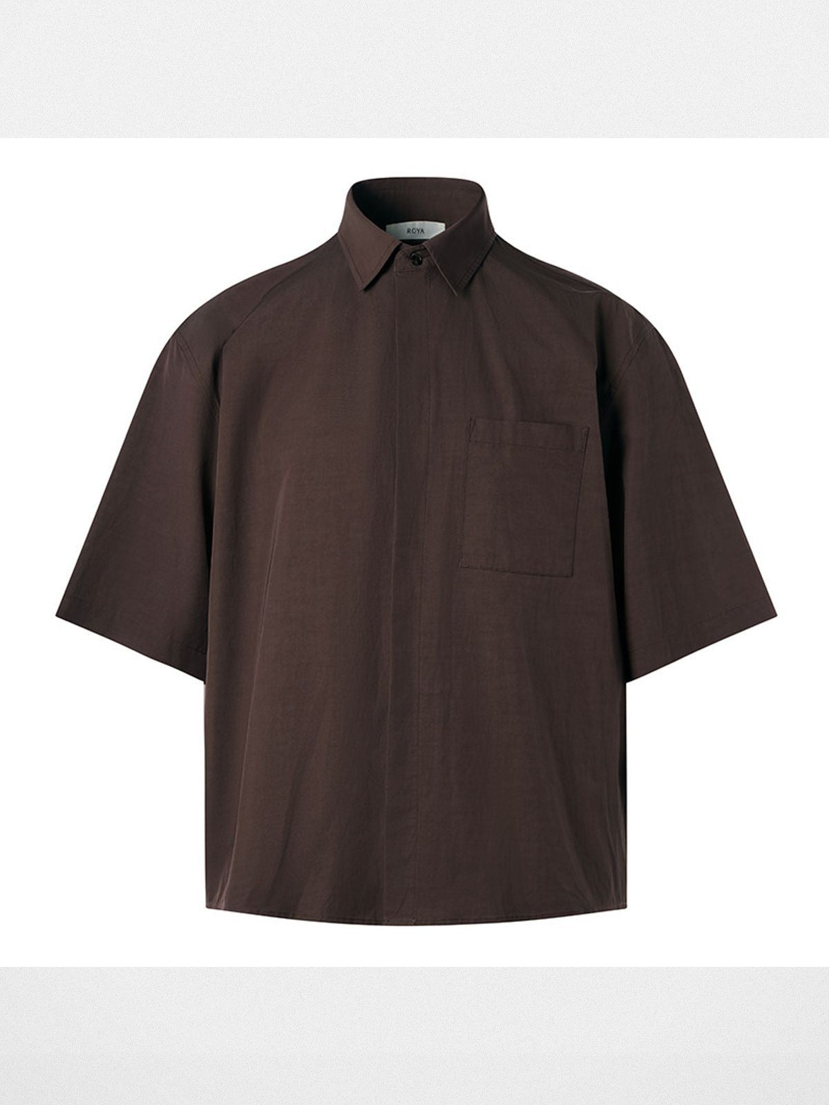 ROYA Silk Blend Hidden Placket Shirt in Brown