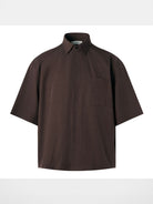 ROYA Silk Blend Hidden Placket Shirt in Brown
